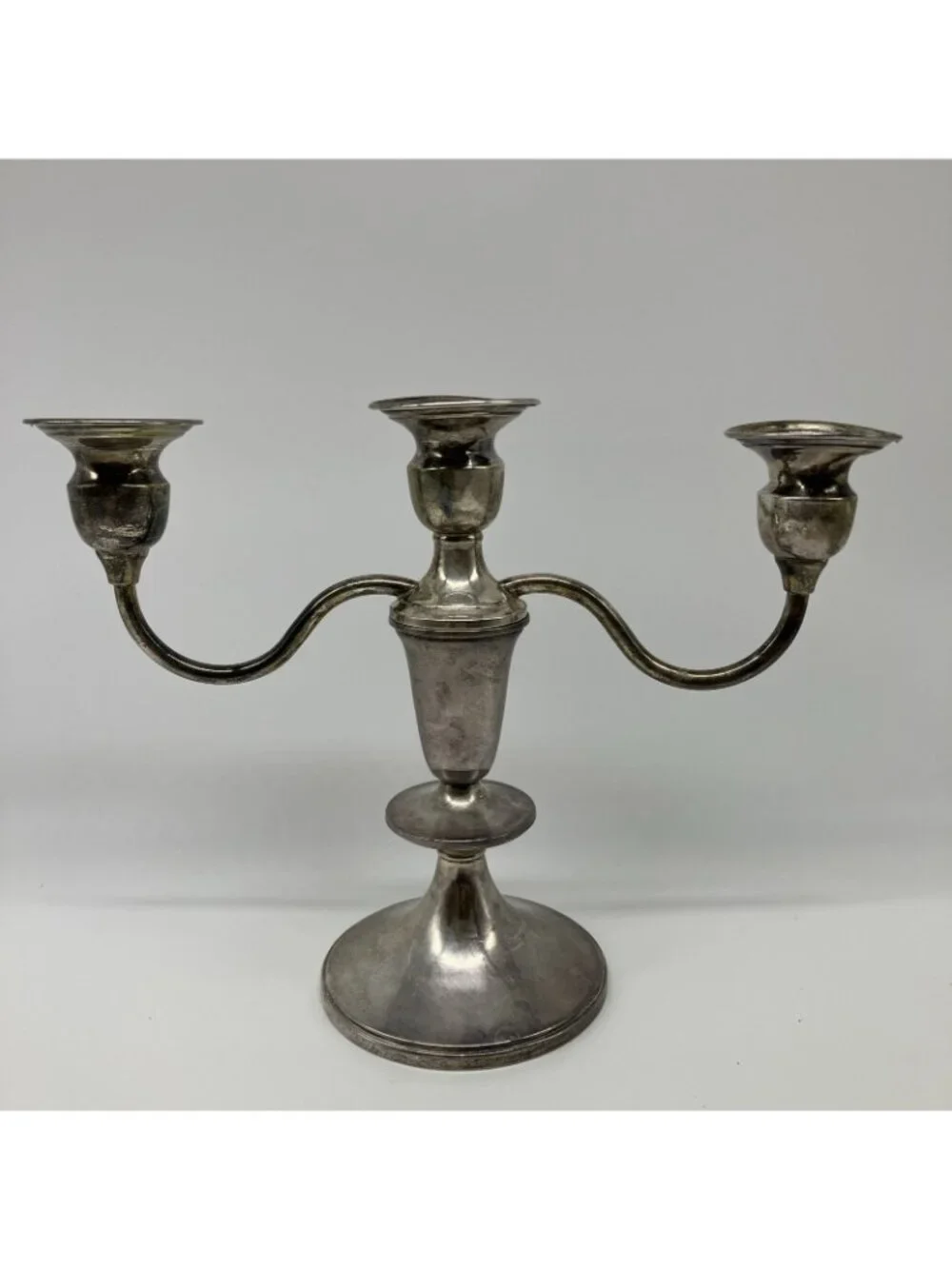 Sterling Silver Weighted 3-Arm Candelabra Vintage 7.5” Tall - AA12